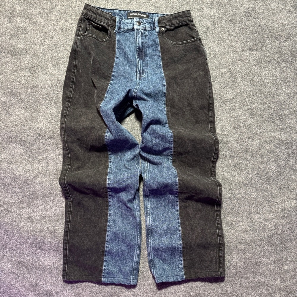 Social Tourist‎ Colorblock Jeans Baggy Y2K Patchwork Ultra High Rise W30 Denim